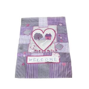 Small Purple Pink Welcome Garden Flag Hearts Patchwork Homestead Dog Puppy